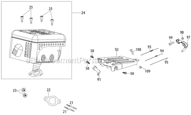Muffler Diagram and Parts List for 31AS2S1E701 2011 Yard Man Snow Blower